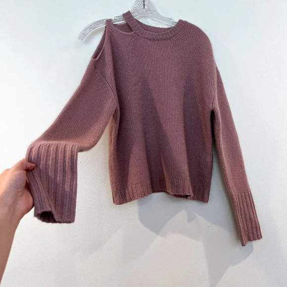 NAADAM 100% Cashmere Pink Cutout Shoulder Designer Knit Pullover Sweater S - Picture 5 of 9